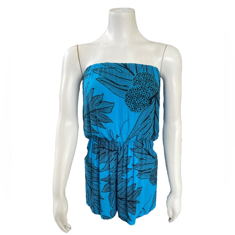Simply Sisters Aloha Print Floral Blue/Black XS Romper by Lola Miller - …